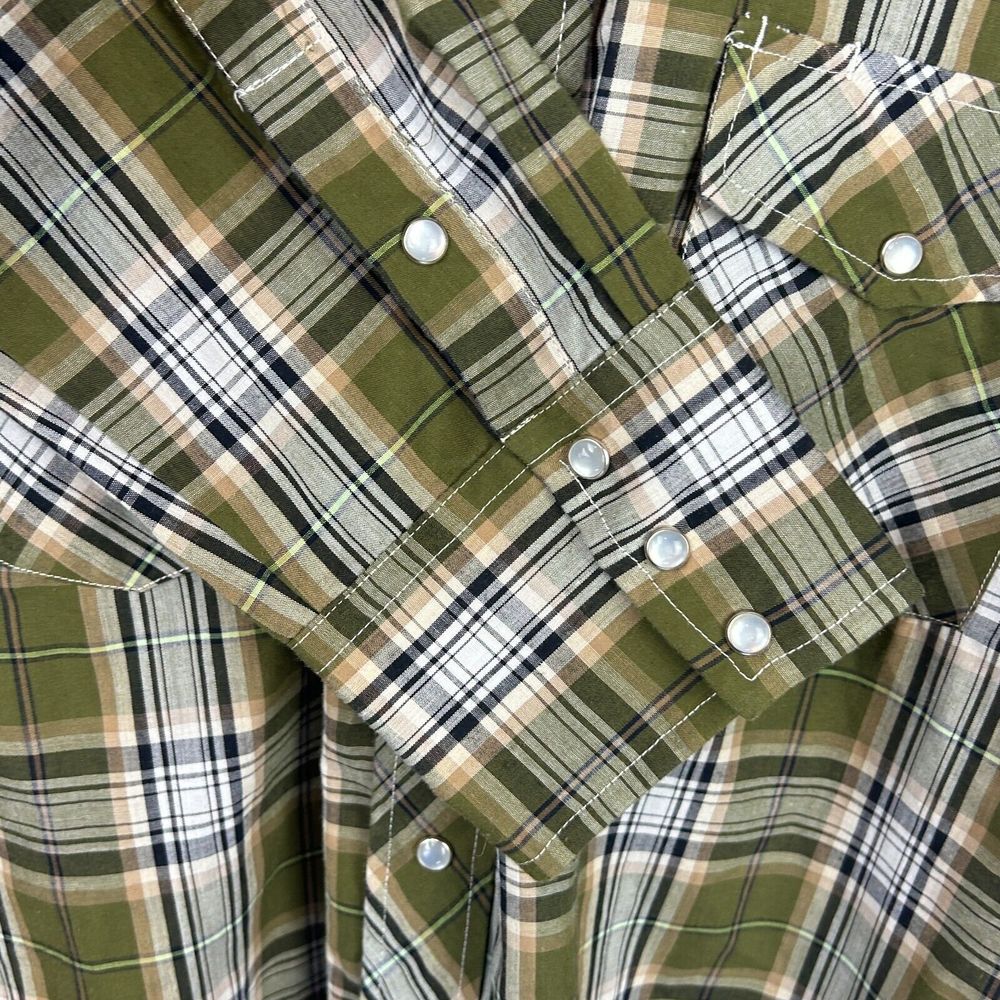 Roper Green White Plaid Pearl Snap Cowboy Western Shirt XL - Picture 8 of 12